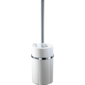 DWBA Chrome Brass Round Toilet Bowl Brush Holder Set Cleaner W/O Lid, Porcelain