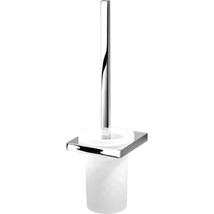 DWBA Chrome Brass Round Toilet Bowl Brush Holder Set Cleaner W/ Lid, Glass Satin