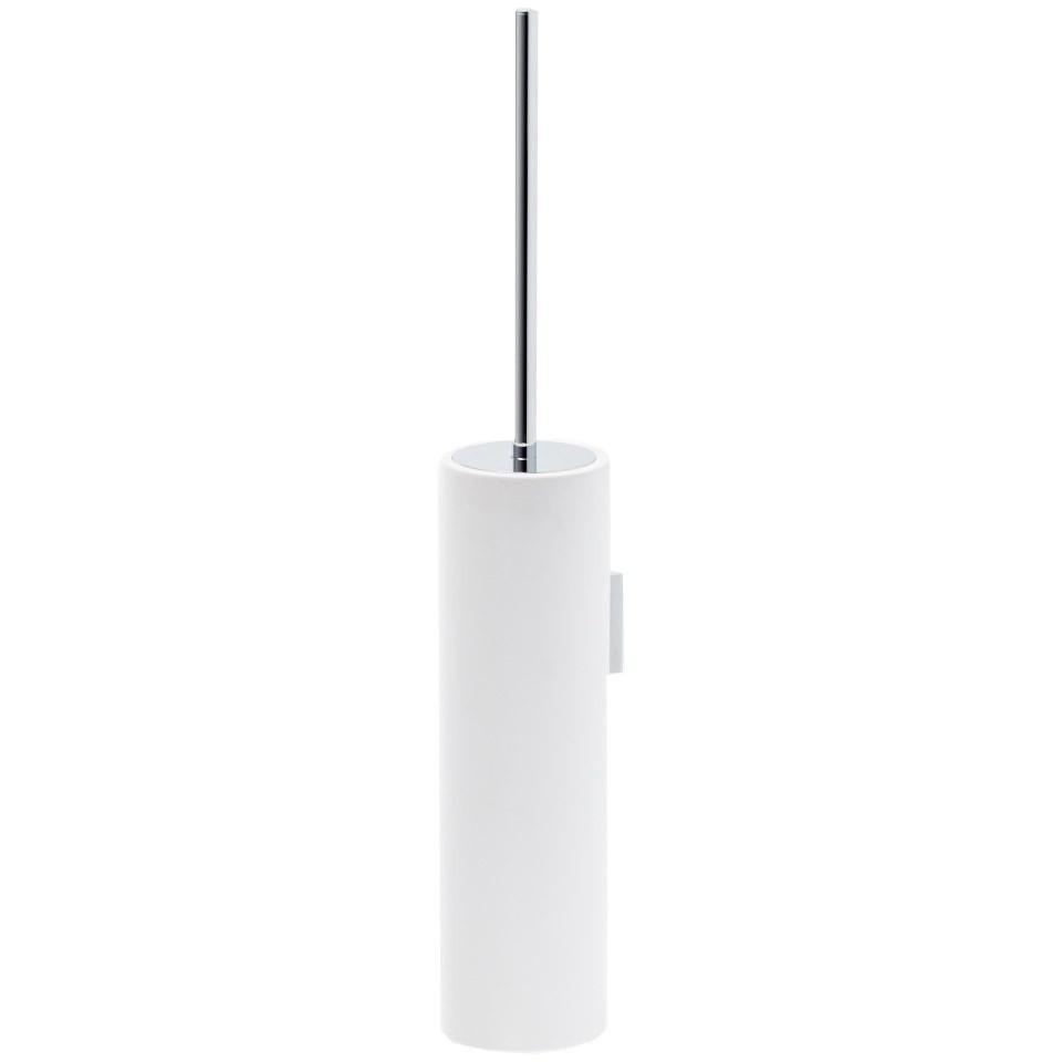 DWBA Stone Round Toilet Bowl Brush Holder Set Cleaner W/ Lid White Solid Surface