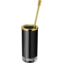 Load image into Gallery viewer, Black Glass Round Toilet Brush Bowl and Holder Cleaner Set W/O Lid, Brass