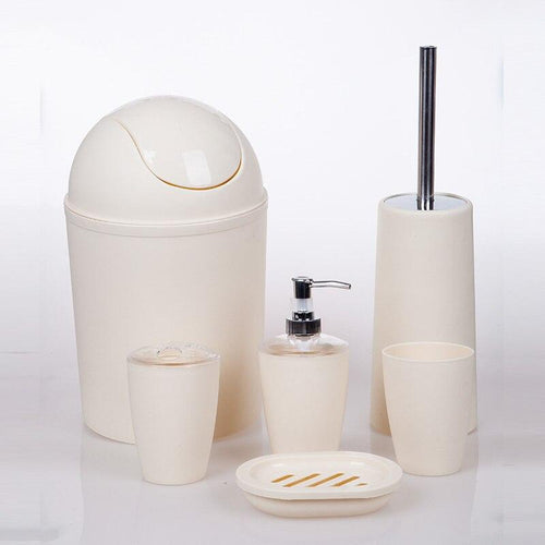 6PCS Solid Luxury Plastic Bathroom Accessories Set Wash Suit Shell Bath Set Tumbler Toothbrush Holder Set Bath Storage