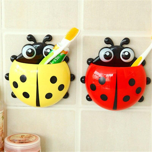 Cute Cartoon Ladybug Sucker Toothbrush Holder Suction Hooks Household Items Bathroom Toothbrush Rack Bathroom Accessories