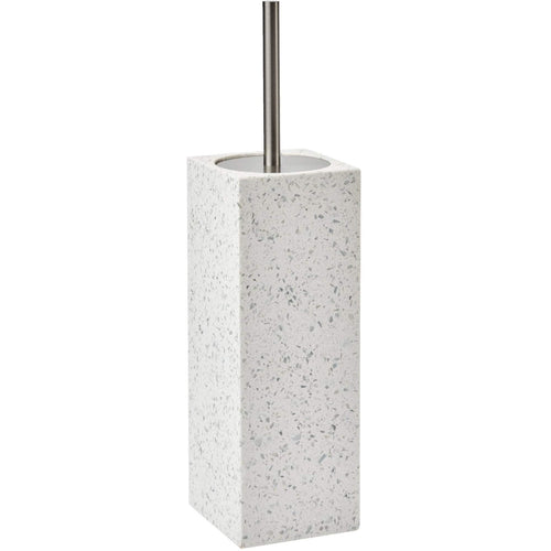 Quartz White Terrazzo Rectangular Standing Toilet Brush Holder Cleaner Set