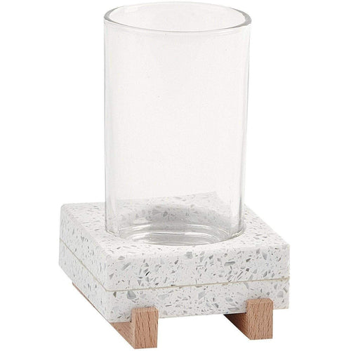 Quartz White Bathroom Standing Toothpaste Tumbler With Drinking Glass, Terrazzo