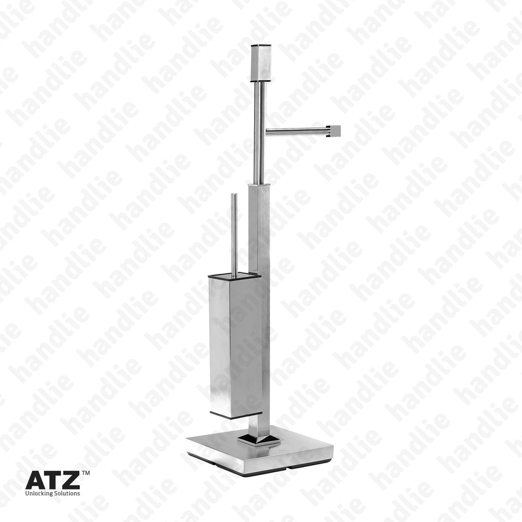 WC.6502 6500 Series - Standing Towel Rail with Square Toilet Brush Holder - Stainless Steel