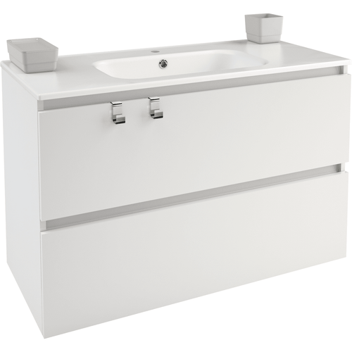 Box 40 in. Wall Mounted Bathroom Vanity 2 Drawers Cabinet with Porcelain Washbasin