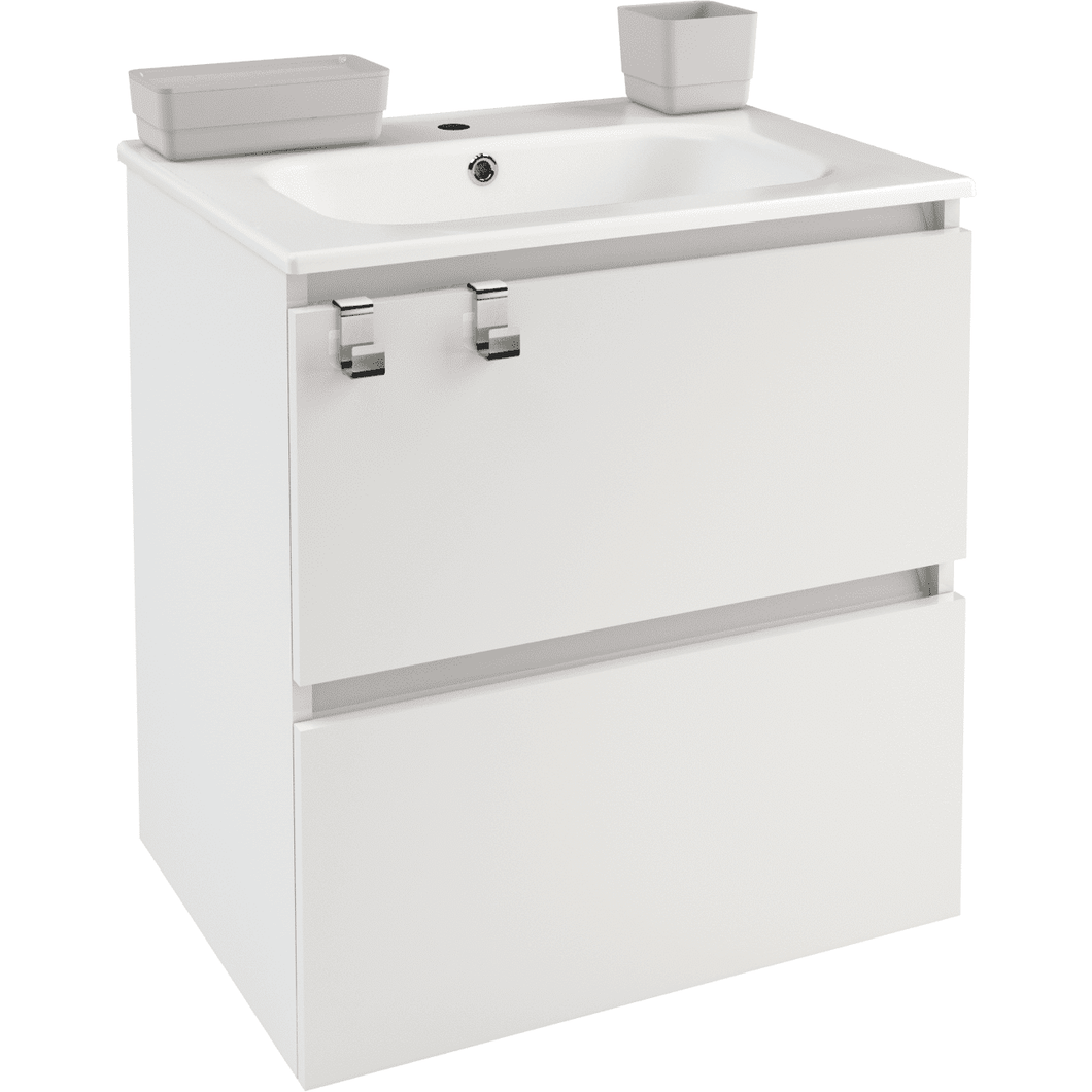 Box 24 in. Wall Mounted Bathroom Vanity 2 Drawers Cabinet with Porcelain Washbasin