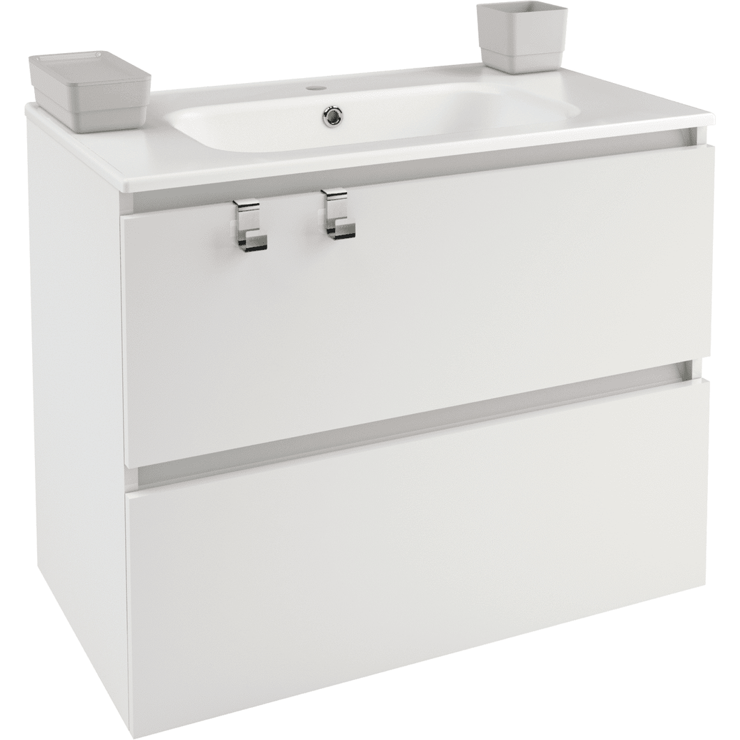 Box 31 in. Wall Mounted Bathroom Vanity 2 Drawers Cabinet with Porcelain Washbasin