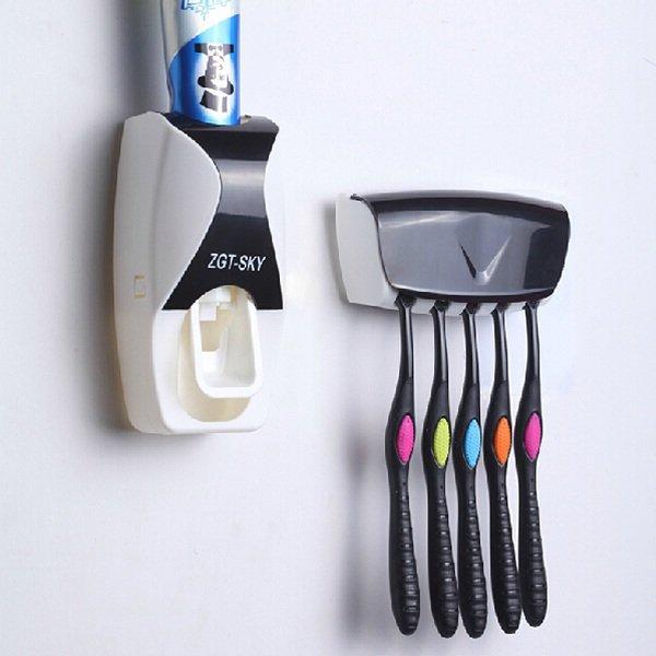 Automatic Lazy Toothpaste Dispenser 5 Toothbrushes Holder Wall Mount Stand