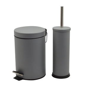 Harbour Housewares 3 Litre Bathroom Pedal Bin and Toilet Brush Set - Grey Matte