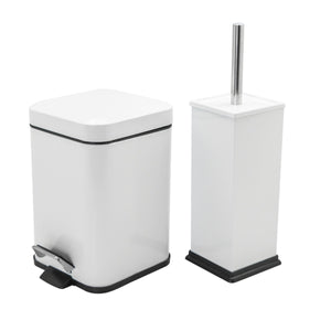 Harbour Housewares Square Steel Bathroom Pedal Bin & Toilet Brush Set - White