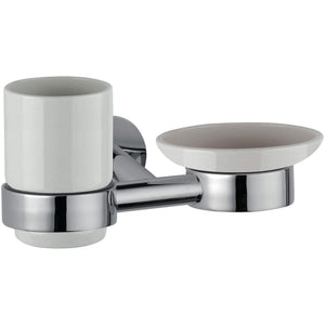 DI Hilton Wall Soap Dish Holder Tray & Toothbrush Holder Set -  Ceramic Chrome