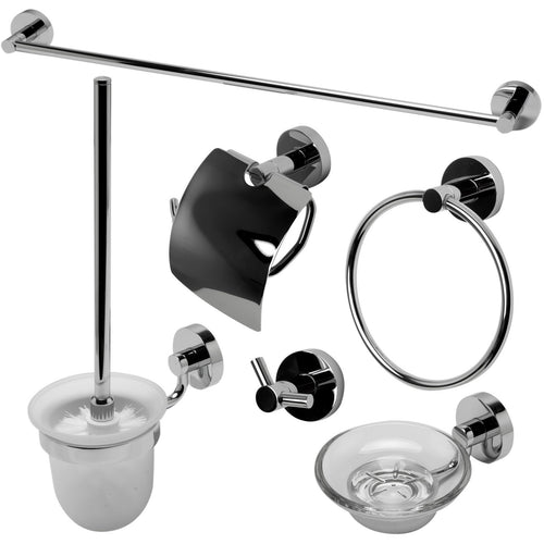 ALFI brand AB9513 Brushed Nickel/Polished Chrome 6 Piece Matching Bathroom Accessory Set