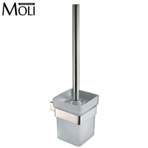 Contemprary Toilet Brush Holder Poilshed Stainless Steel Holder Glass Brush Cup Wall Mounted Toilet Brushes Set