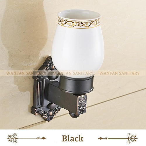 Antique Brass Toothbrush Holder Bathroom Accessories Tumbler Holder Toothbrush Holder In Brass W/ Single Ceramics Cup Wf71202