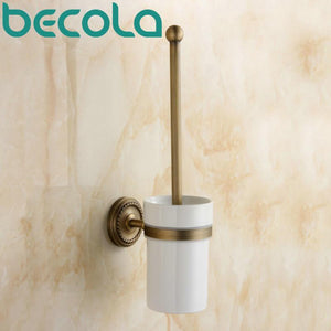 Bathroom Accessory Antique Toilet Brush Holder High Quality Brass Toilet Brush Holder Ceramic Cup Gz9008