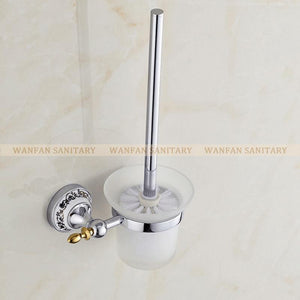Blue & White Porcelain Bathroom Accessories Brass Gold Toilet Brush HolderBathroom Products ConstructionSt6709