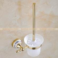 Load image into Gallery viewer, Blue &amp; White Porcelain Bathroom Accessories Brass Gold Toilet Brush HolderBathroom Products ConstructionSt6709