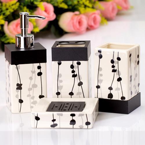 4 Pcs Ocean Style Washing Room Sets Ceramic Bathroom Accessories Sets Toothpaste Toothbrush Holder Soap Emulsion Bottle