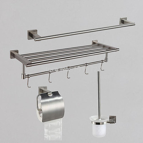 2016 4 Piece Bathroom Hardware Set Brush Stainless Steel Bathroom Accessories Towel Bar Toilet Paper Holder Toilet Brush Holder
