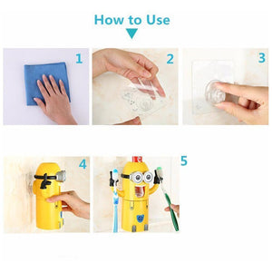 Automatic Toothpaste Dispenser and Toothbrush Holder Cute Squeezers Set on SALE