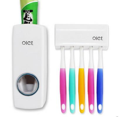 1 Set Tooth Brush Holder Automatic Toothpaste Dispenser + 5 Toothbrush Holder Toothbrush Wall Mount Stand Bathroom Tools F2432