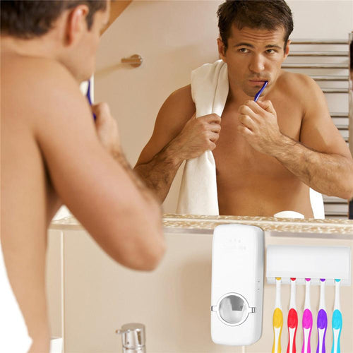Wall Mount 5 Brushes Toothbrush Holder Sets Automatic Toothpaste Dispenser Home Kitchen Toothpaste Squeezer Bathroom Accessories