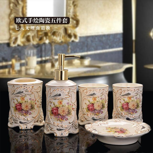2016 Toothbrush Holder Make Life Five Piece Bathroom Ceramic European HighGrade Wash Gargle Suit W/ Tray Wedding Gift