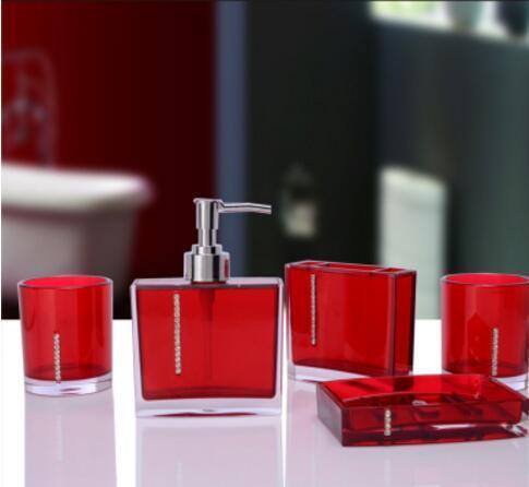 5pcs/lot Acrylic five pieces set bath wash set gift bathroom supplies diamond cup brush lovers Soap dish Toothbrush holder