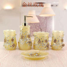 Load image into Gallery viewer, Cup Brush Bathroom Set Luxurious Fashion Resin Five Pieces Holder Bath Gel Bottle Soap Box Toothbrush Holder Mouth Appliances