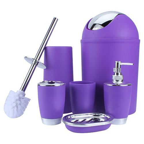 6 IN 1 Bathroom Toothbrush Holder Hand Sanitizer Bottle Soup Holder Toilet Brush Waste Bins Bathroom Accessories Set 6 Colors
