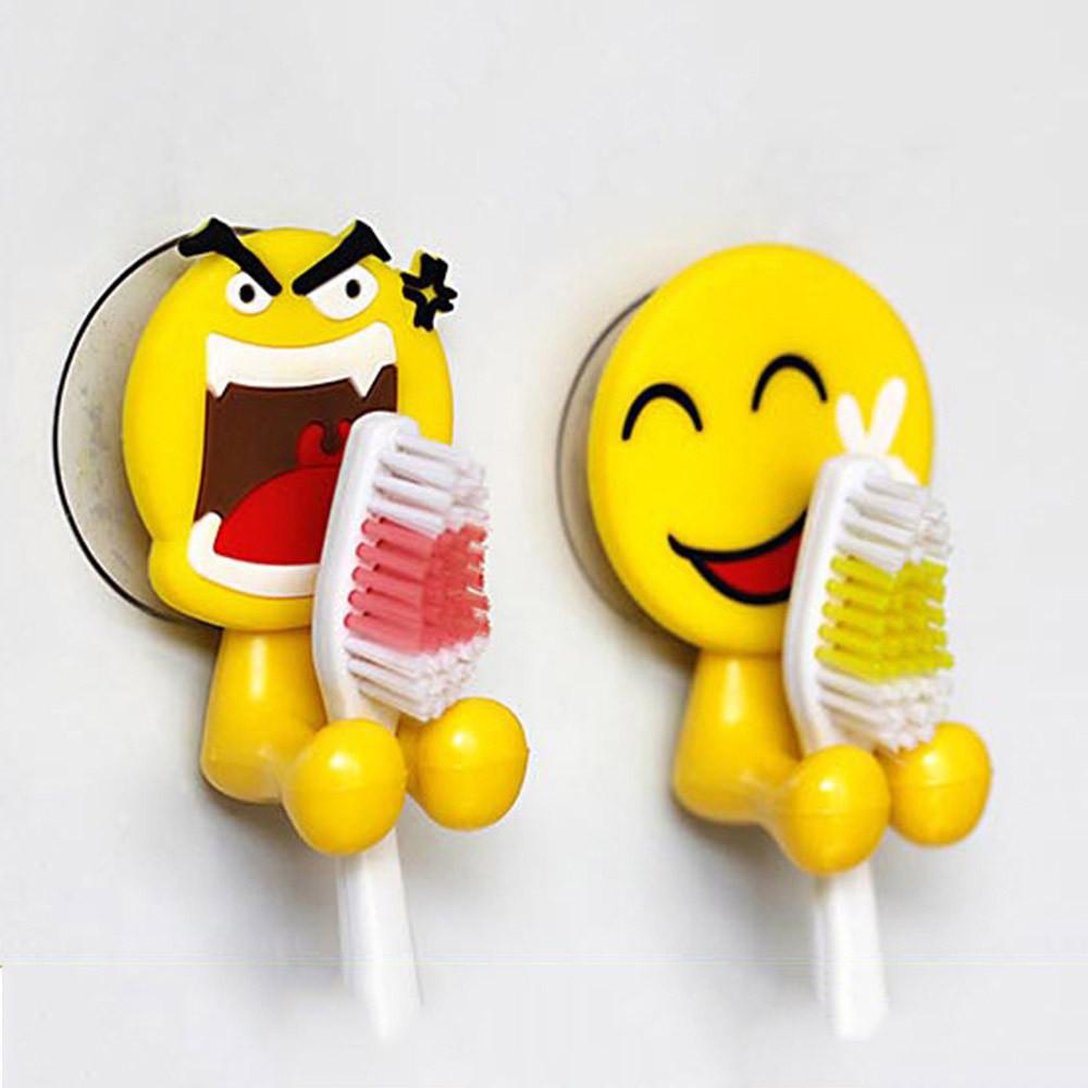 2PCS Cute Expression Sucker Toothbrush Holder Bathroom Cartoon Toothbrush Rack